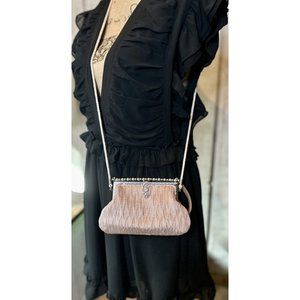 NEW Kate Landry Pink Silk With Pearls & Rhinestones  Cross body /clutch/handbag